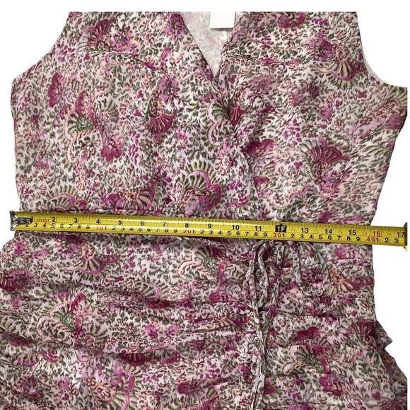 Ann Taylor Floral Sleeveless Ruched Midi Dress Sz 10 Pink Green Printed VNeck - Picture 6 of 8